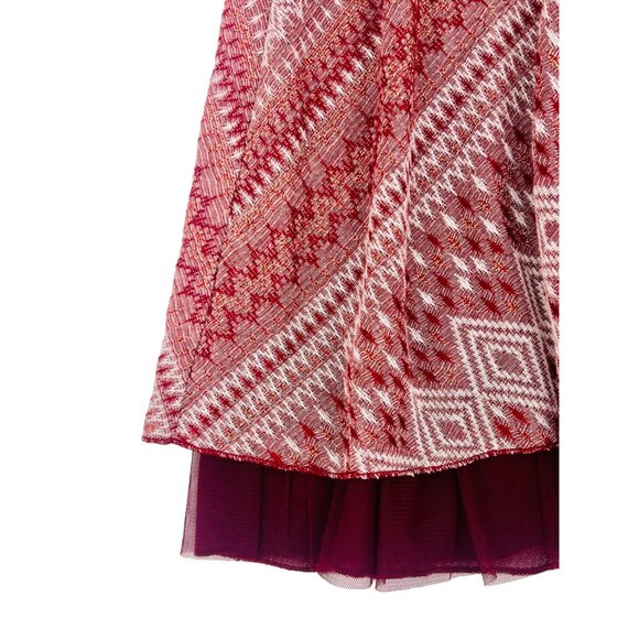 Free People Burgundy Shimmer Fit & Flare Tulle Trim Embroidered Sweetheart Dress - Picture 12 of 16